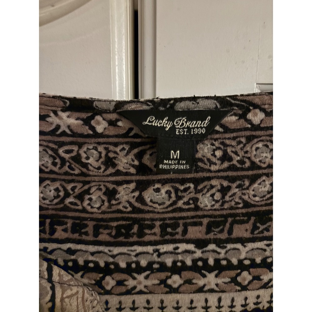 Lucky Brand Womens Black Floral Geometric Print V-Neck Boho Top Medium - Picture 3 of 7